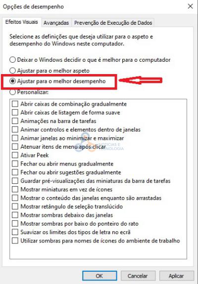 efeitos visuais Windows 10