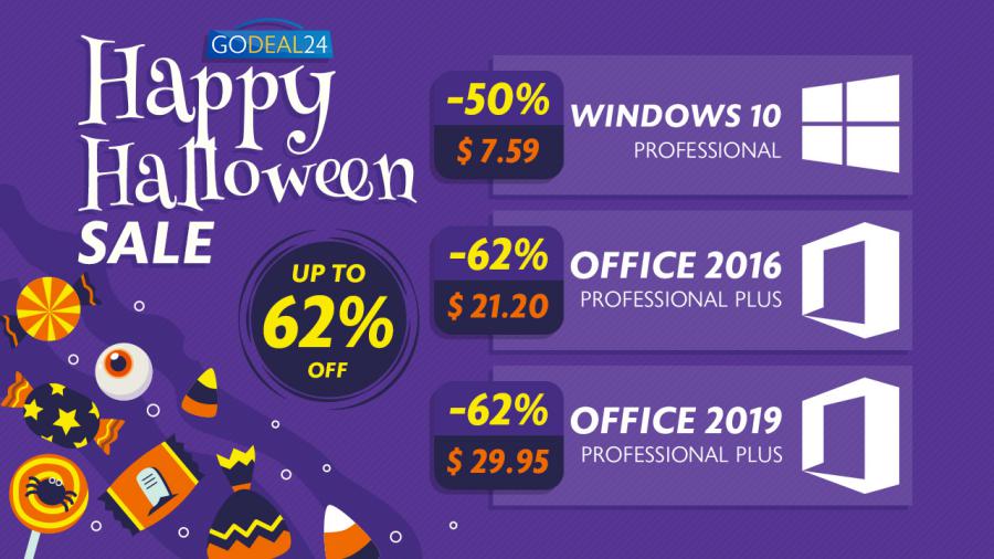 Pré-venda de Halloween na Godeal24.com: Windows 10 Pro somente $7,59 e Office 2016 por apenas $21.20 Pré-venda de Halloween na Godeal24.com: Windows 10 Pro somente $7,59 e Office 2016 por apenas $21.20